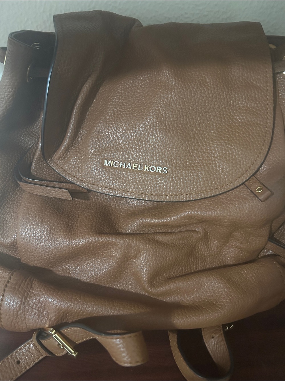 Michael Kors Cognac Pebbled Leather Backpack with Gold Hardware
